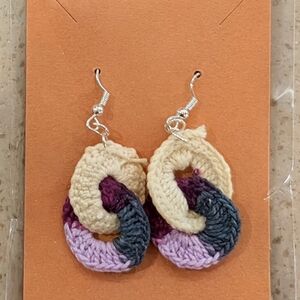 Elegant Crochet Earrings in Cream, Purple, and Gray